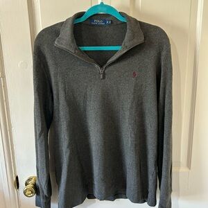 Ralph Lauren Men's Charcoal Half-Zip Sweater with Maroon Pony